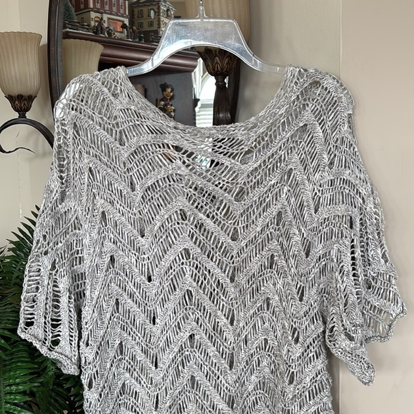 Eileen Fisher Sweater Gray Wonder Scallop Crochet Open-Weave Marled Italian Yarn - Picture 13 of 16